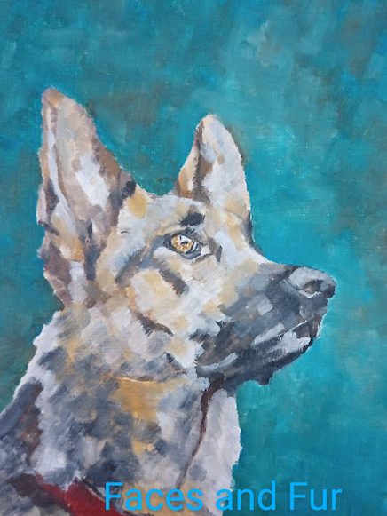 pet portrait of Alsatian dog in modern contemporary style  