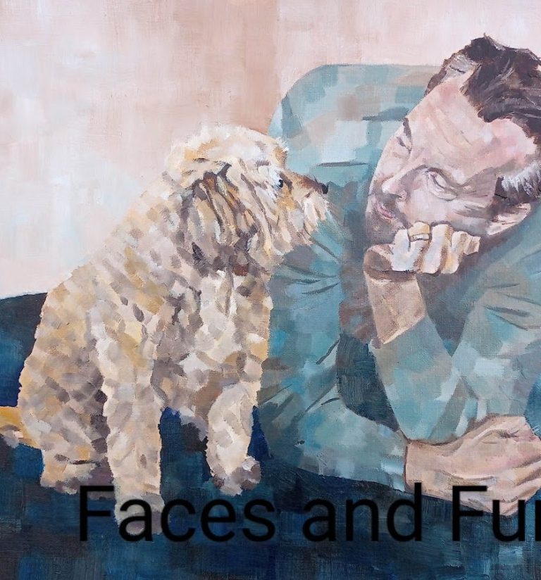pet portrait and person portrait . a portrait commission in oils.